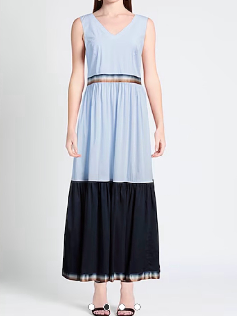 Purotatto Sleeveless V-Neck Maxi Dress in Light Blue and Black